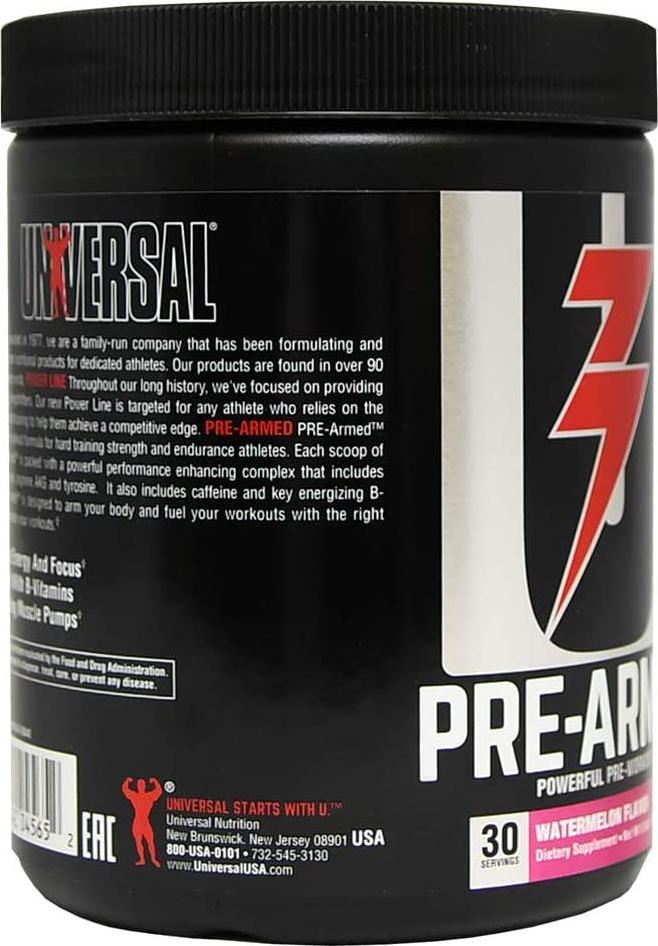 Universal Nutrition Pre-Armed Powerful Pre-Workout Powder: All in One, Energy and Focus Enhanced with B-Vitamins, Watermelon, 30 Count