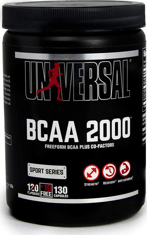 Universal Nutrition BCAA 2000 Pure Capsules, Free Form BCAAs with Co-Factors, 120-Count Bottles