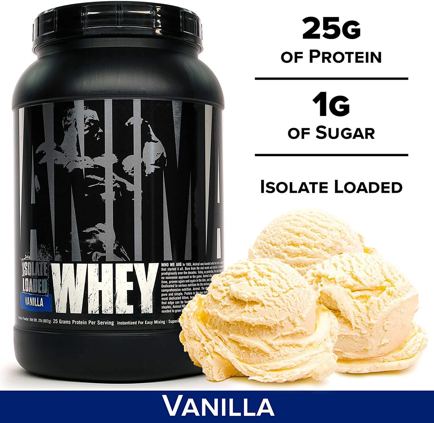 Universal Nutrition Animal Whey Isolate Loaded Whey Protein Powder Supplement, Vanilla, 2 Pound