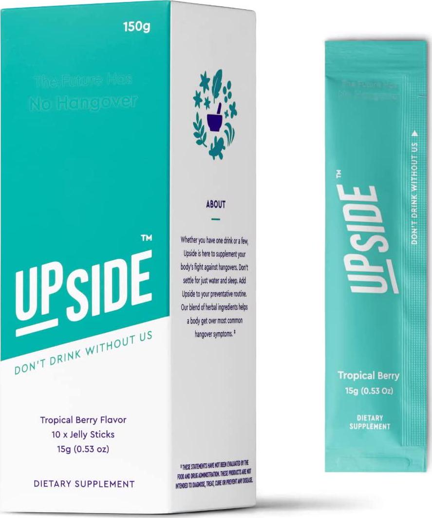 Upside Jelly - Tropical Berry Party Relief and Recovery Herbal Supplement | Liver Cleanse Detox | Party and Vacation Essentials | Before and After Alcohol Kit | Single-Serving Stick (Pack of 10)