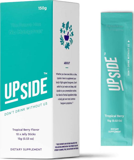 Upside Jelly - Tropical Berry Party Relief and Recovery Herbal Supplement | Liver Cleanse Detox | Party and Vacation Essentials | Before and After Alcohol Kit | Single-Serving Stick (Pack of 10)