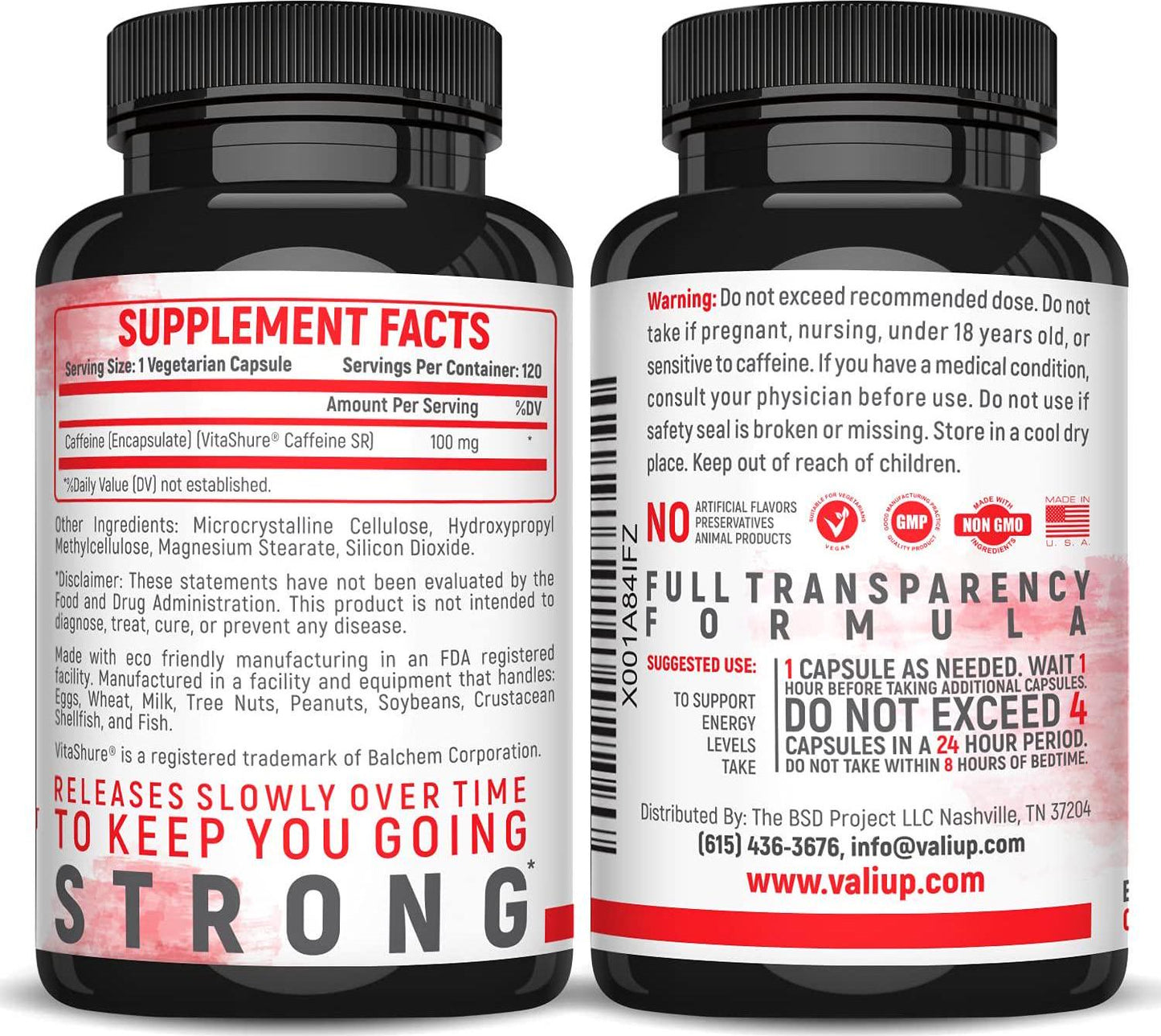 VALI Time Release Caffeine 100mg Pills - Smart Slow Release for Extended Energy and Focus. Advanced Nootropic Supplement. Brain Booster for Active Performance, Alertness and Clarity. 120 Veggie Capsules