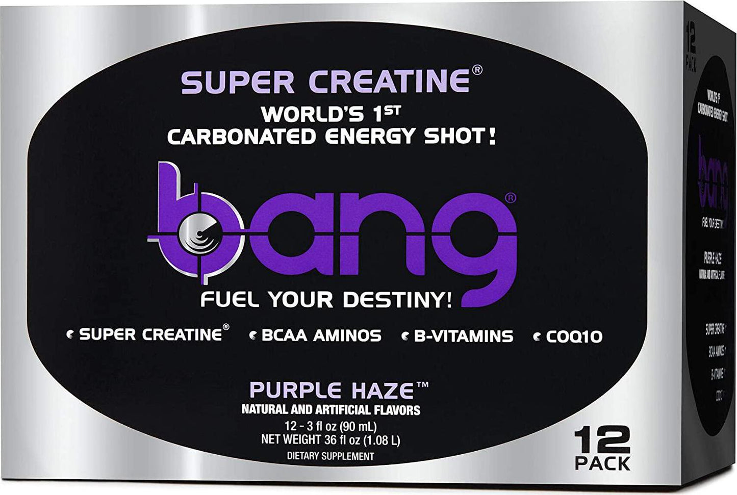 VPX, Bang Carbonated Energy Shot, Purple Haze, 3 Fl. Oz. (Case of 12)