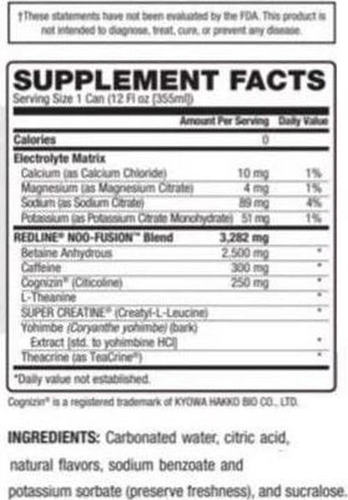VPX Redline NOO-Fusion - Carbonated Preworkout and Cognitive Enhancing - Sports Nutrition Energy Drink with Caffeine, NOO-Fuel, Super Creatine, Amino Acids - 12 x 12 Fl Oz Cans (Triple Berry)