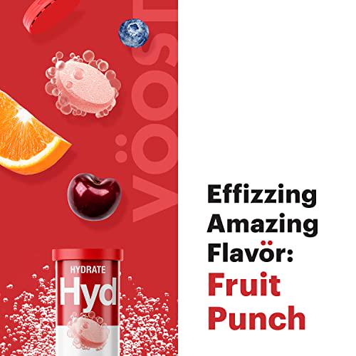 VÖOST Hydration Effervescent Vitamin Drink Tablet, Fruit Punch Flavor, Supports Healthy Hydration with Electrolytes + B Vitamins, No Sugar + Low Calorie Vitamin, 40 Count