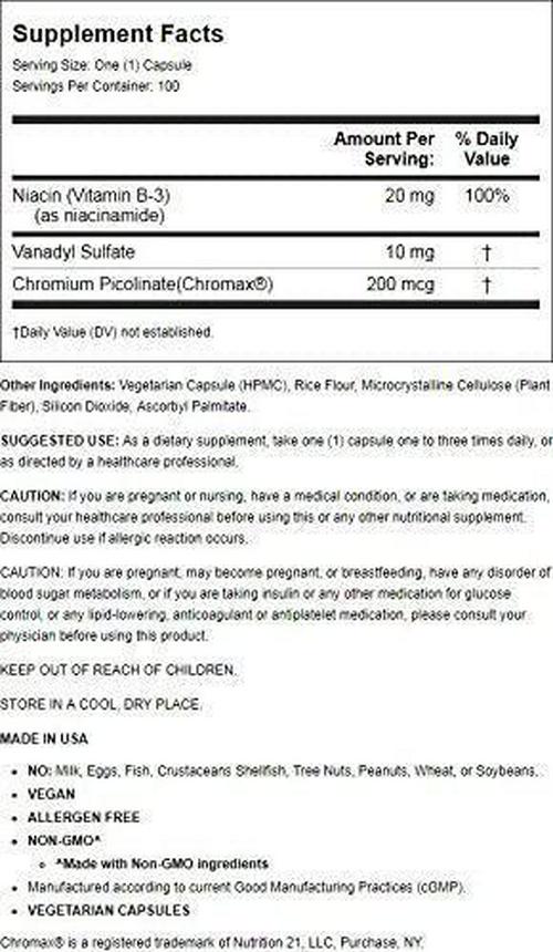 Vanadyl Plus with Chromium Picolinate 100 Veg Capsules