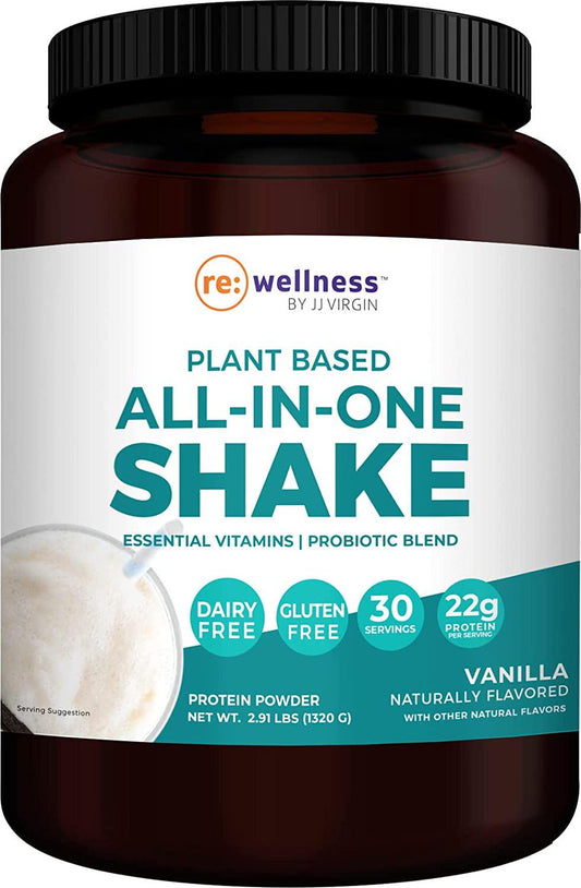 Vanilla Plant-Based All-in-One Shake - Reignite Wellness by JJ Virgin - Plant Protein Powder, Vitamins, Minerals, Greens and Aminos - 22g of Chia, Chlorella and Pea Protein Shake (30 Servings, 2.91 lbs)