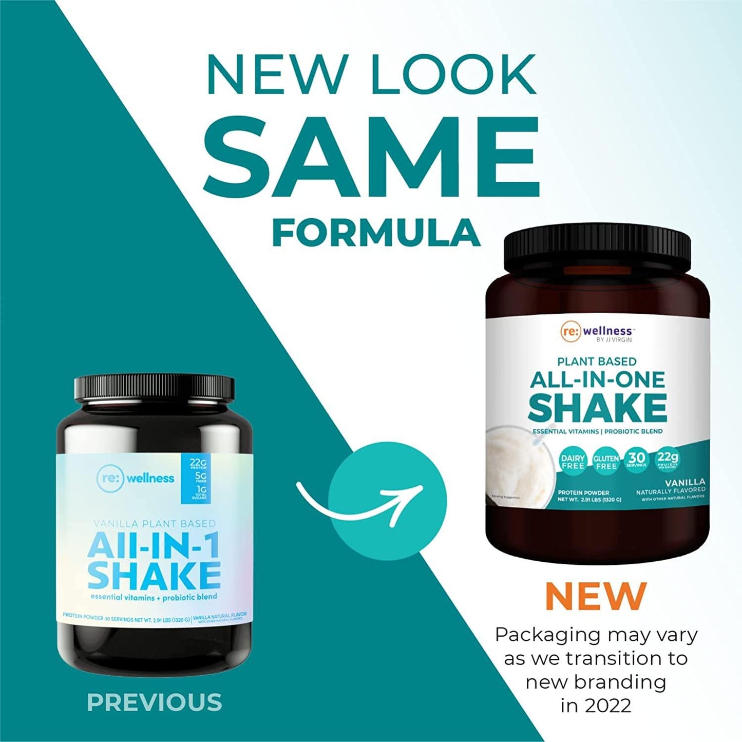 Vanilla Plant-Based All-in-One Shake - Reignite Wellness by JJ Virgin - Plant Protein Powder, Vitamins, Minerals, Greens and Aminos - 22g of Chia, Chlorella and Pea Protein Shake (30 Servings, 2.91 lbs)