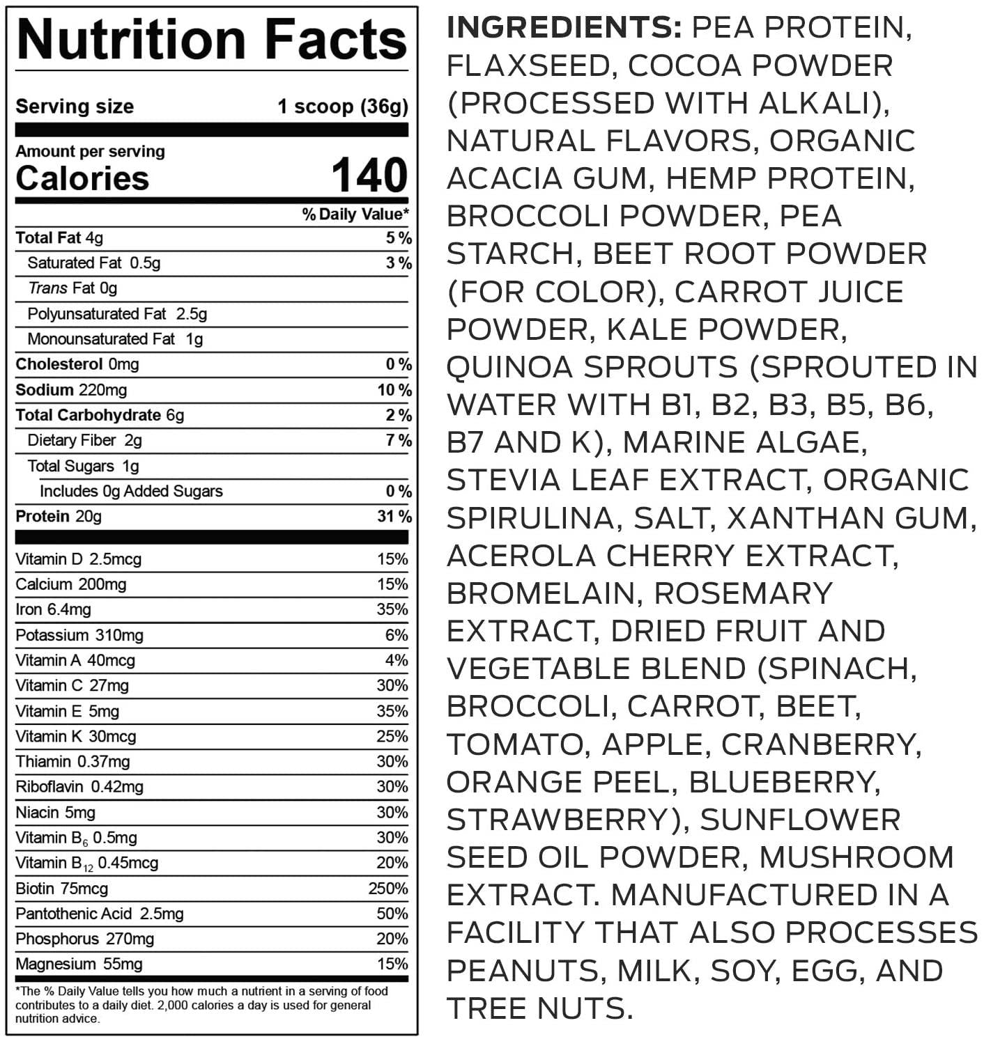 Vega Essentials Plant Based Protein Powder, Chocolate, Vegan, Superfood, Vitamins, Antioxidants, Keto, Low Carb, Dairy Free, Gluten Free, Pea Protein for Women and Men, 2.4 Pounds (30 Servings)