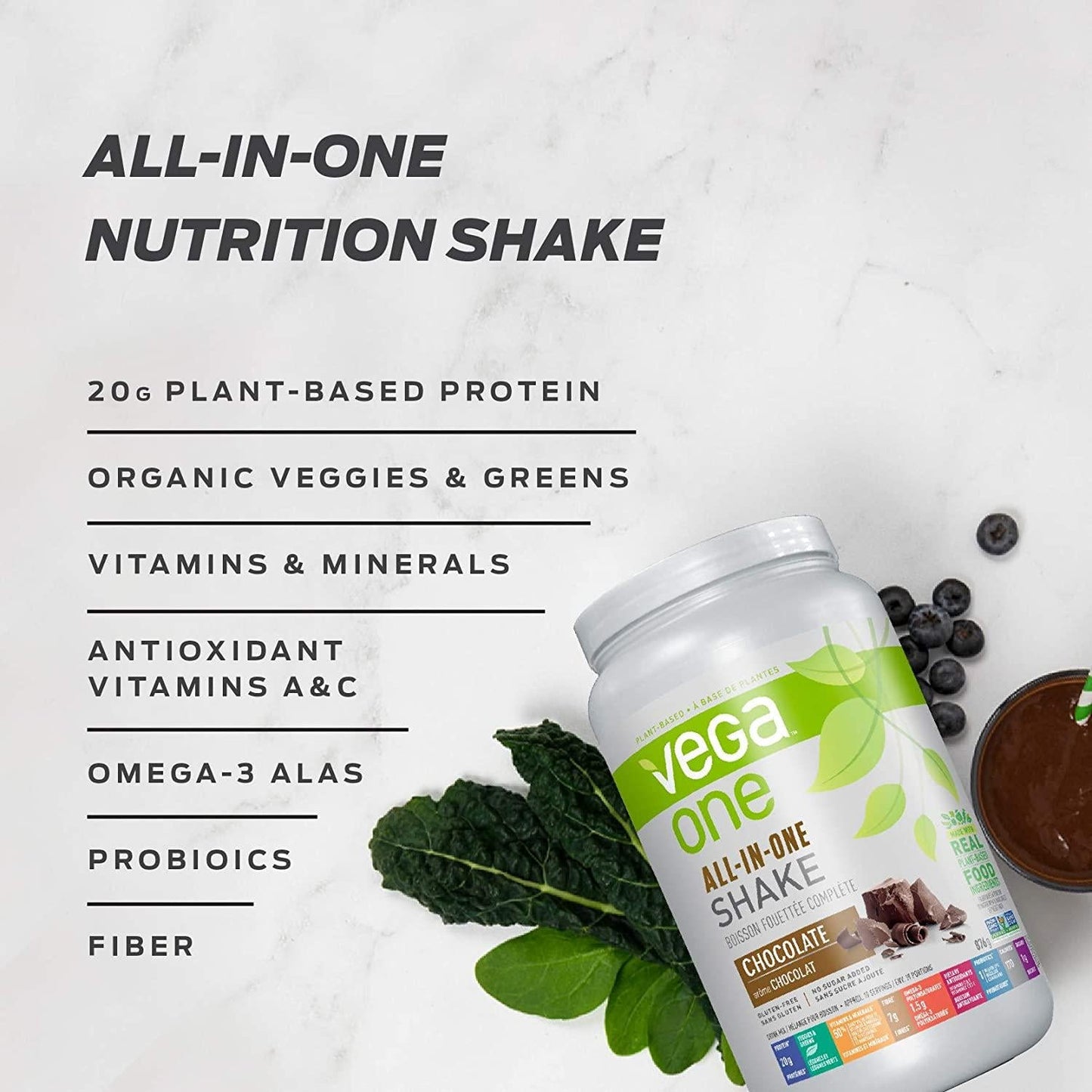 Vega One All-In-One Nutritional Shake Chocolate (19 Servings) - Plant Based Vegan Protein Powder, Non Dairy, Gluten Free, Non GMO, 30.9 Ounce (Pack of 1)