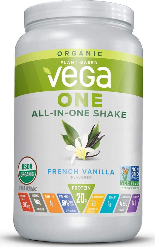 Vega Organic All-in-One Vegan Protein Powder French Vanilla (18 Servings) Superfood Ingredients, Vitamins for Immunity Support, Keto Friendly, Pea Protein for Women and Men, 1.5 lbs(Packaging May Vary)