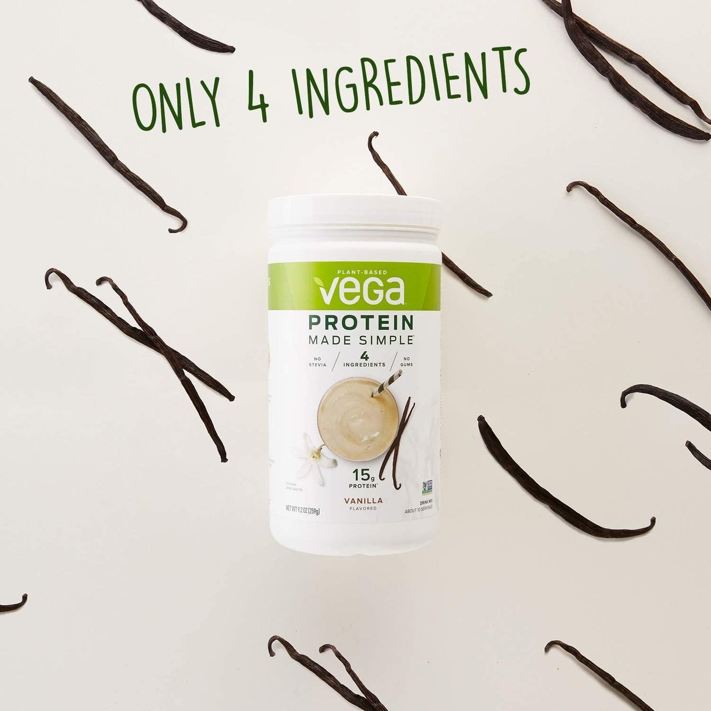 Vega Protein Made Simple, Vanilla, Stevia Free Vegan Plant Based Protein Powder, Healthy, Gluten Free, Pea Protein for Women and Men, 9.2 Ounces (10 Servings)