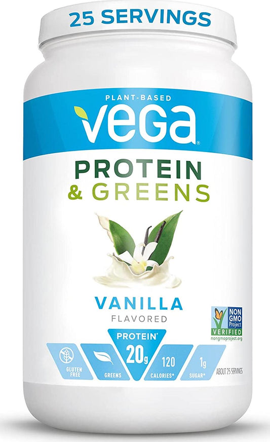 Vega Protein and Greens, Vanilla, Vegan Protein Powder, 20g Plant Based Protein, Low Carb, Keto, Dairy Free, Gluten Free, Non GMO, Pea Protein for Women and Men, 1.7 Pounds (25 Servings)