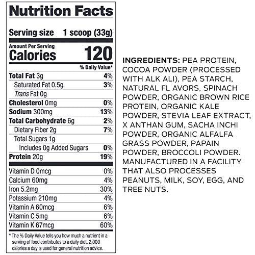 Vega Protein and Greens, Chocolate, Vegan Protein Powder, 20g Plant Based Protein, Low Carb, Keto, Dairy Free, Gluten Free, Non GMO, Pea Protein for Women and Men, 1.2 Pounds (16 Servings)