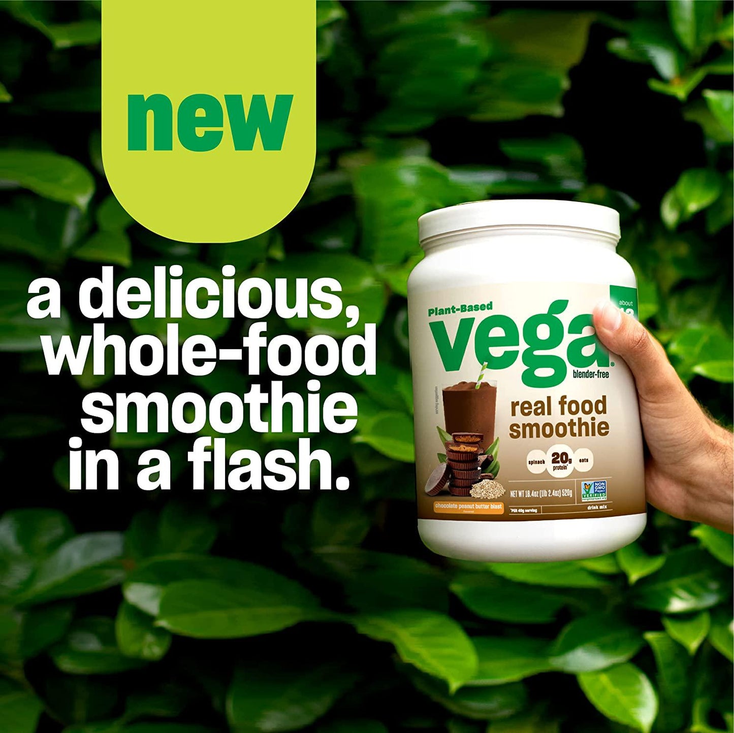 Vega Real Food Smoothie, Tropical Green Paradise, Vegan Protein Powder, 20g Plant Based Protein, No Blender Required, Gluten Free, Non GMO, Pea Protein for Women and Men, 1.23 Pounds (14 Servings)