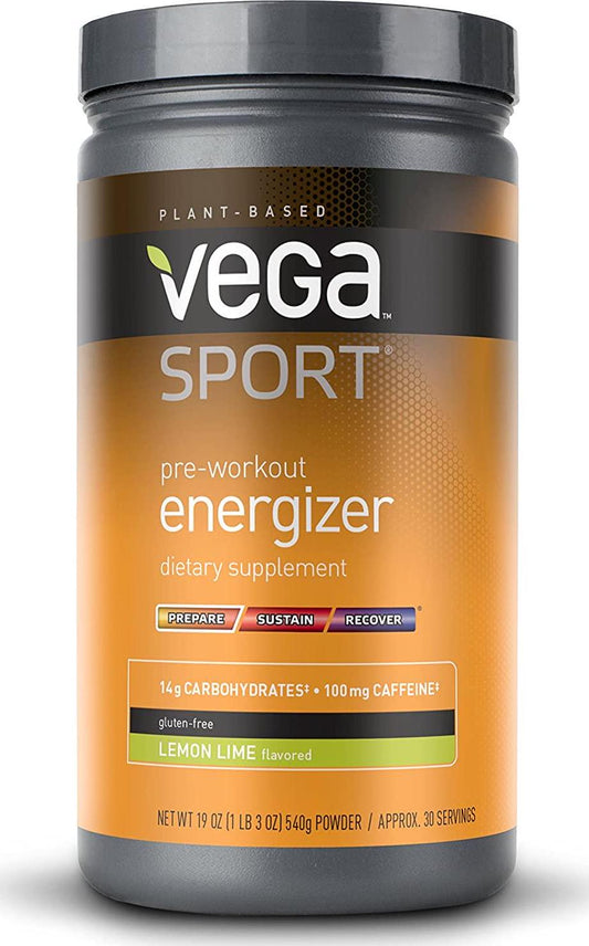 Vega Sport Pre-Workout Energizer Lemon Lime (19oz, 30 Servings) - Vegan, Gluten Free, All Natural, Pre Workout Powder, Non GMO