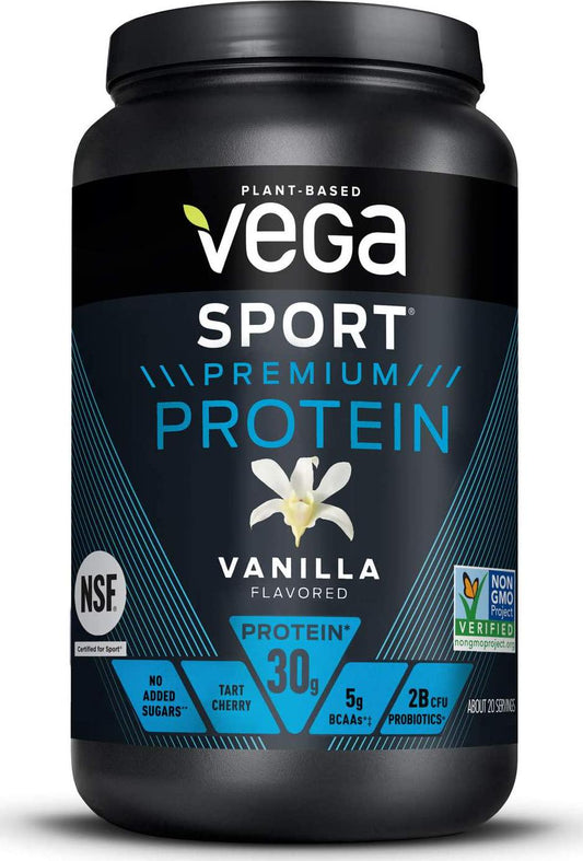 Vega Sport Premium Protein Powder, Vanilla, Vegan, 30g Plant Based Protein, 5g BCAAs, Low Carb, Keto, Dairy Free, Gluten Free, Non GMO, Pea Protein for Women and Men, 1.8 Pounds (20 Servings)