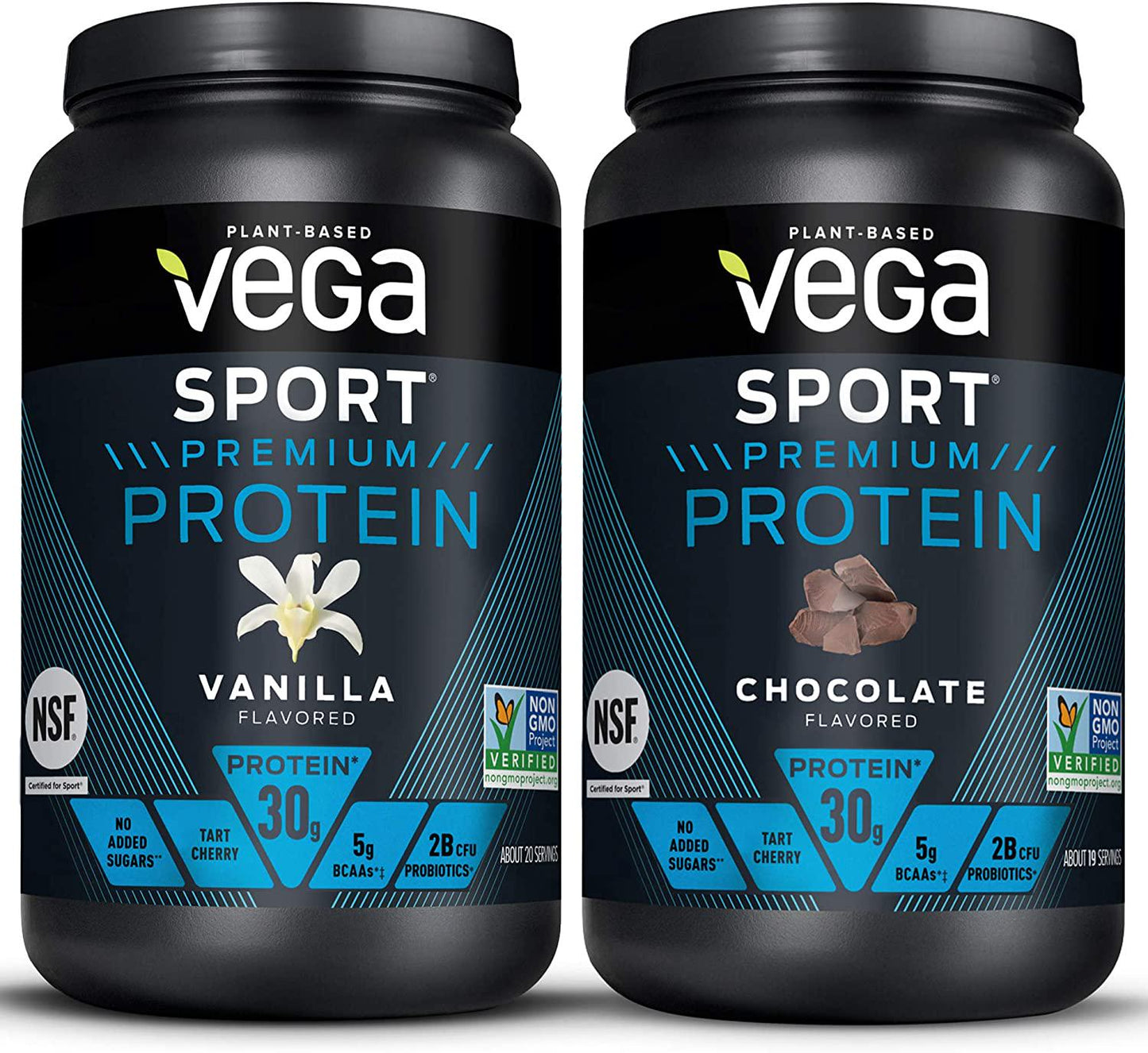 Vega Sport Premium Protein Powder Bundle, Chocolate + Vanilla, Plant Based Protein Powder Post Workout - Certified Vegan, Vegetarian, Keto-Friendly, Gluten Free, Dairy Free, BCAA Amino Acids