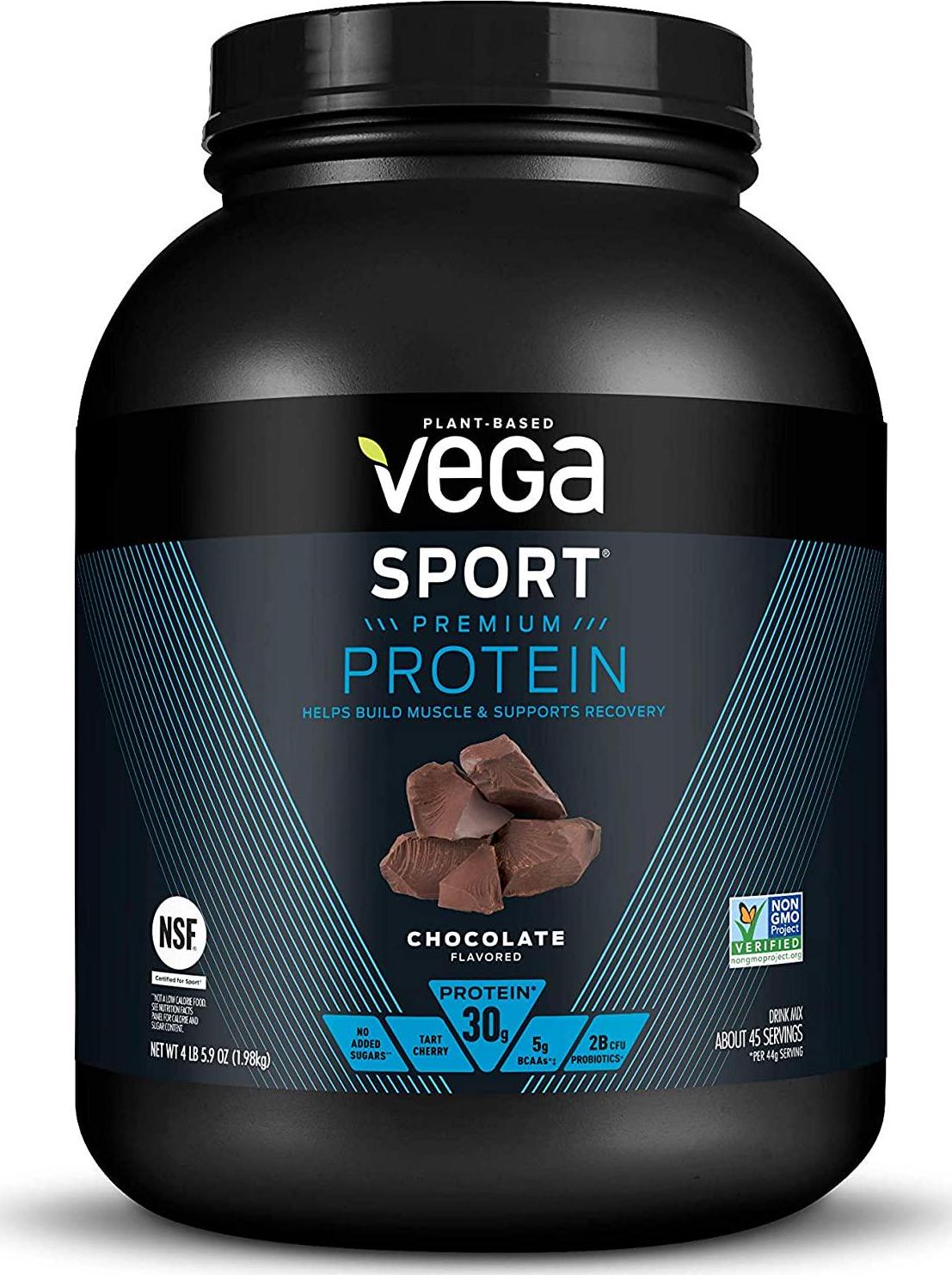 Vega Sport Protein Powder Chocolate (45 Servings, 4 lb 5.9oz) - Plant Based Vegan Protein Powder, BCAAs, Amino Acid, Tart Cherry, Non Dairy, Gluten Free, Non GMO (Packaging May Vary)