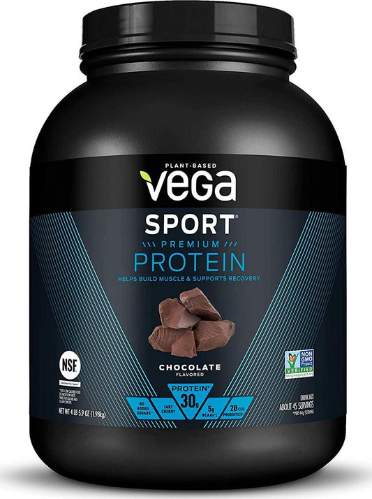 Vega Sport Protein Powder Chocolate (45 Servings, 4 lb 5.9oz) - Plant Based Vegan Protein Powder, BCAAs, Amino Acid, Tart Cherry, Non Dairy, Gluten Free, Non GMO (Packaging May Vary)