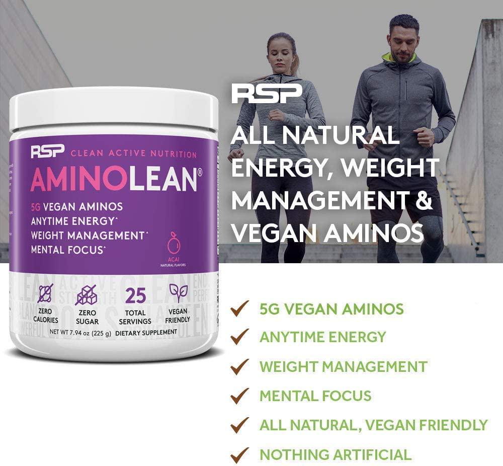 Vegan AminoLean Pre Workout Energy (Acai 25 Servings) with TrueFit Protein Powder (Chocolate 2 LB)