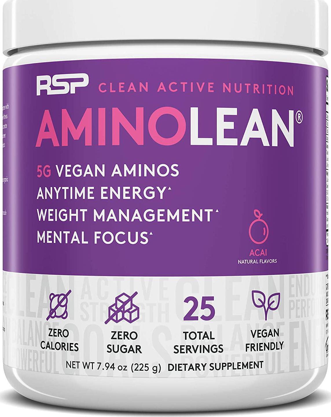Vegan AminoLean Pre Workout Energy (Acai 25 Servings) with TrueFit Protein Powder (Chocolate 2 LB)