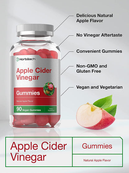 Vegan Apple Cider Vinegar Gummies | 90 Count | ACV Supplement | Natural Apple Flavor | Non-GMO, Gluten Free Gummies for Adults | by Horbaach