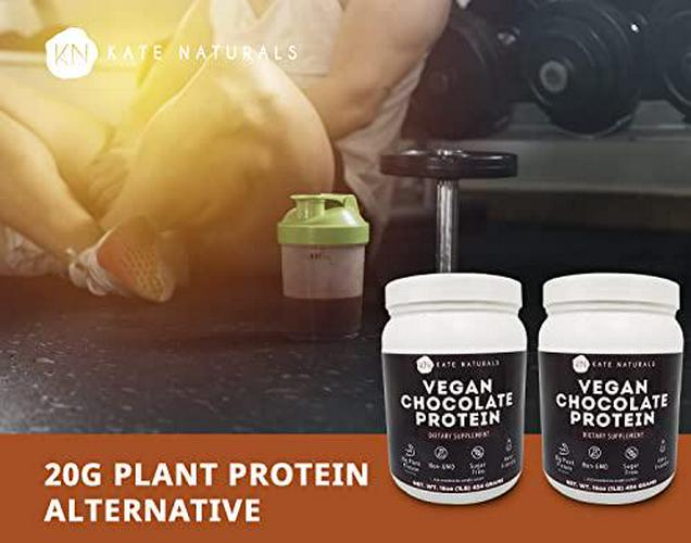 Vegan Chocolate Protein Powder 1lb (2-Pack) by Kate Naturals. A Gluten-Free, Soy-Free, Non-Dairy Protein Supplement in a Convenient Resealable Container