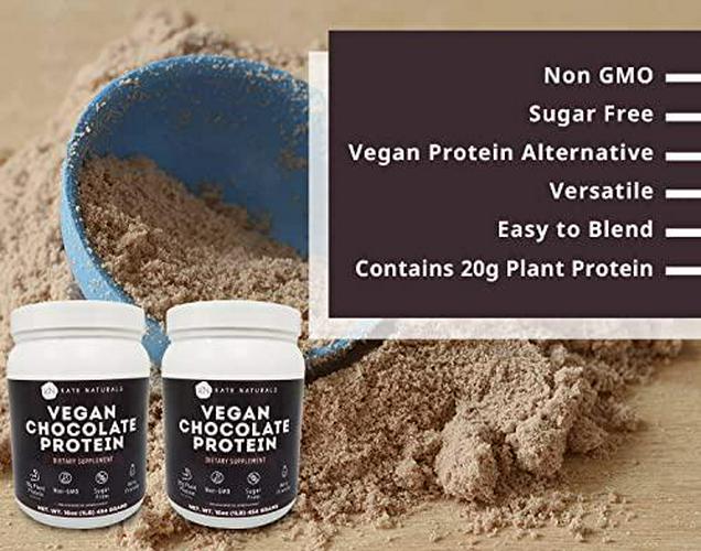 Vegan Chocolate Protein Powder 1lb (2-Pack) by Kate Naturals. A Gluten-Free, Soy-Free, Non-Dairy Protein Supplement in a Convenient Resealable Container
