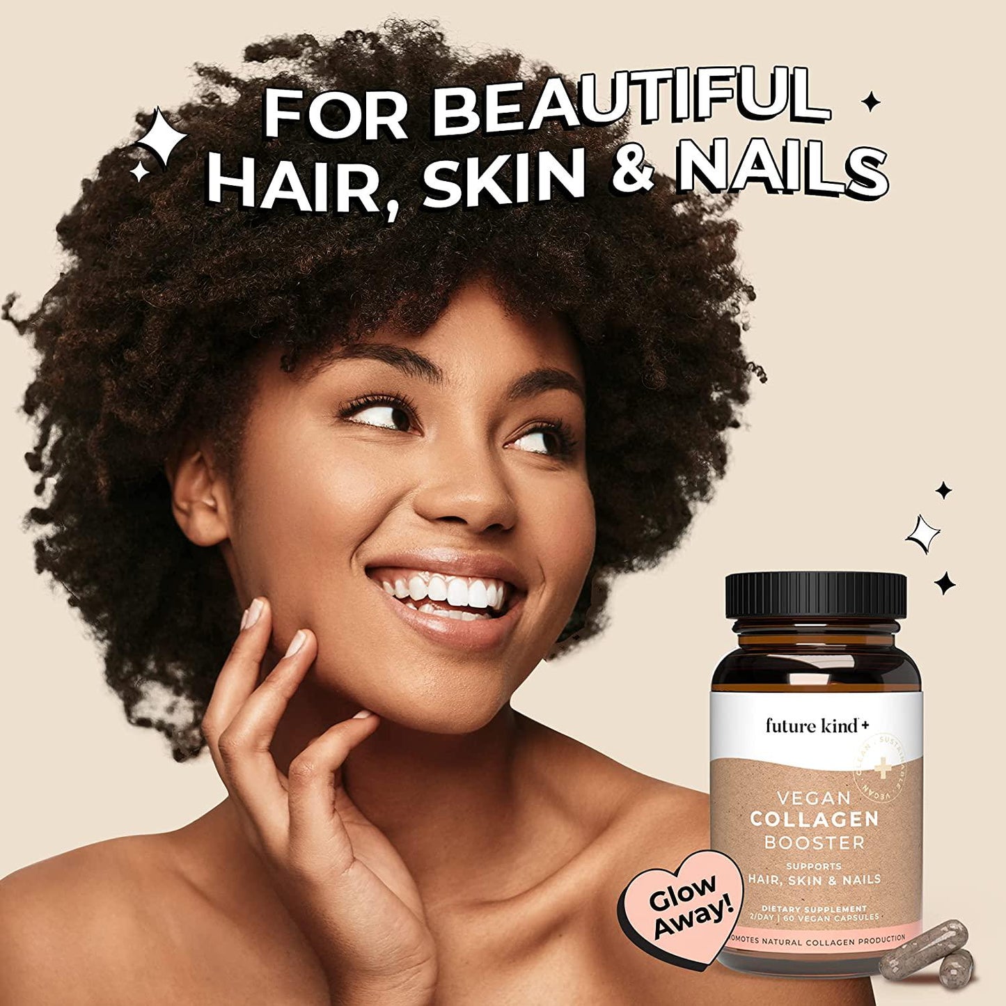 Vegan Collagen Booster - Future Kind Vegan Collagen Capsules Booster with Vegan Collagen Powder - Collagen Vegan Builder with Silica, Biotin Grape Seed Extract - 60 Capsules