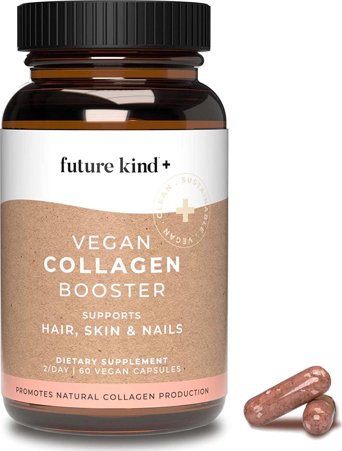 Vegan Collagen Booster - Future Kind Vegan Collagen Capsules Booster with Vegan Collagen Powder - Collagen Vegan Builder with Silica, Biotin Grape Seed Extract - 60 Capsules