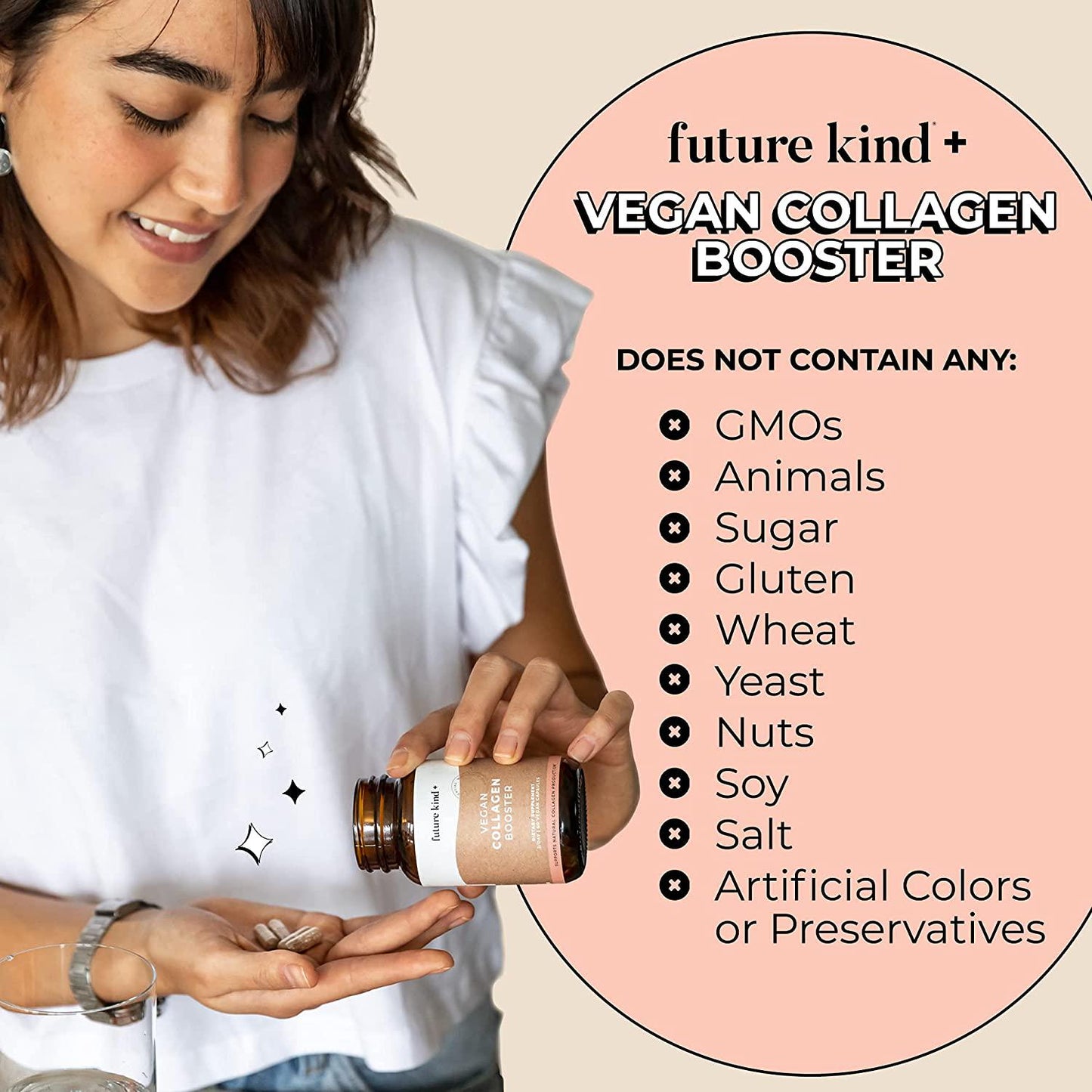 Vegan Collagen Booster - Future Kind Vegan Collagen Capsules Booster with Vegan Collagen Powder - Collagen Vegan Builder with Silica, Biotin Grape Seed Extract - 60 Capsules