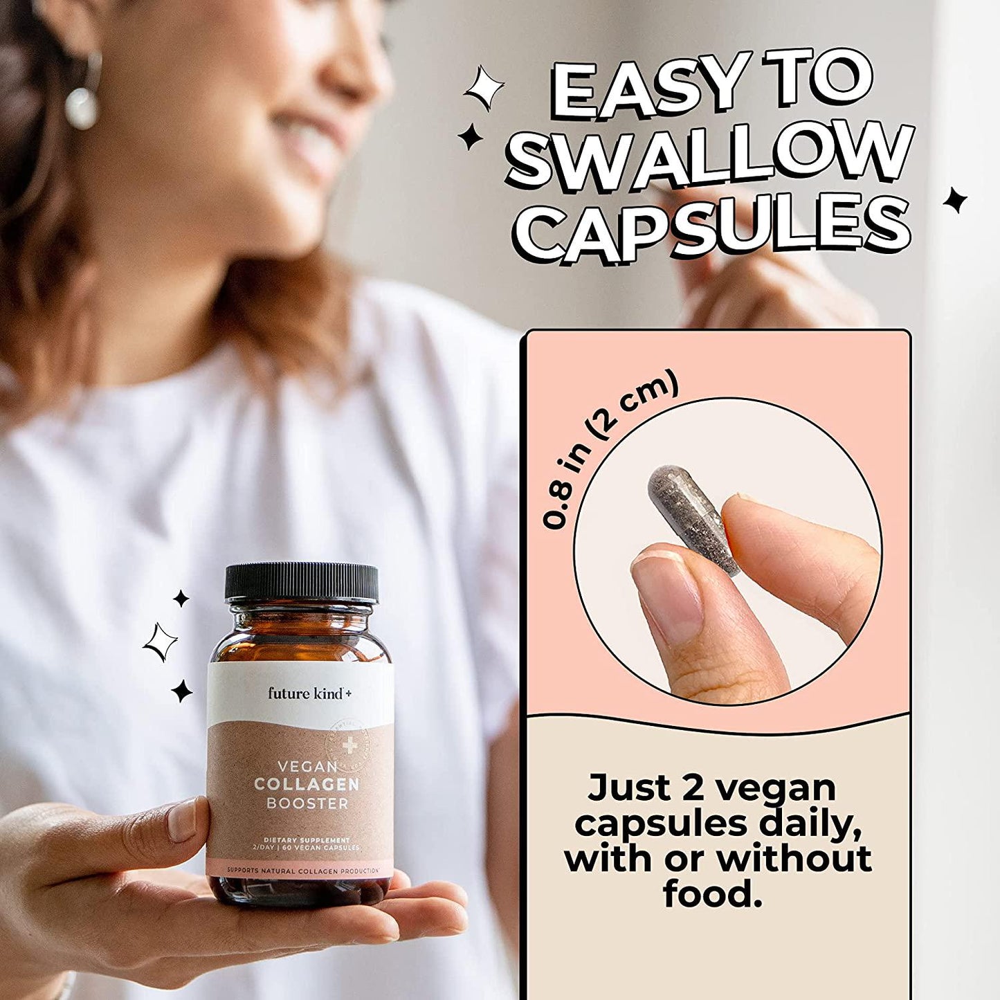 Vegan Collagen Booster - Future Kind Vegan Collagen Capsules Booster with Vegan Collagen Powder - Collagen Vegan Builder with Silica, Biotin Grape Seed Extract - 60 Capsules