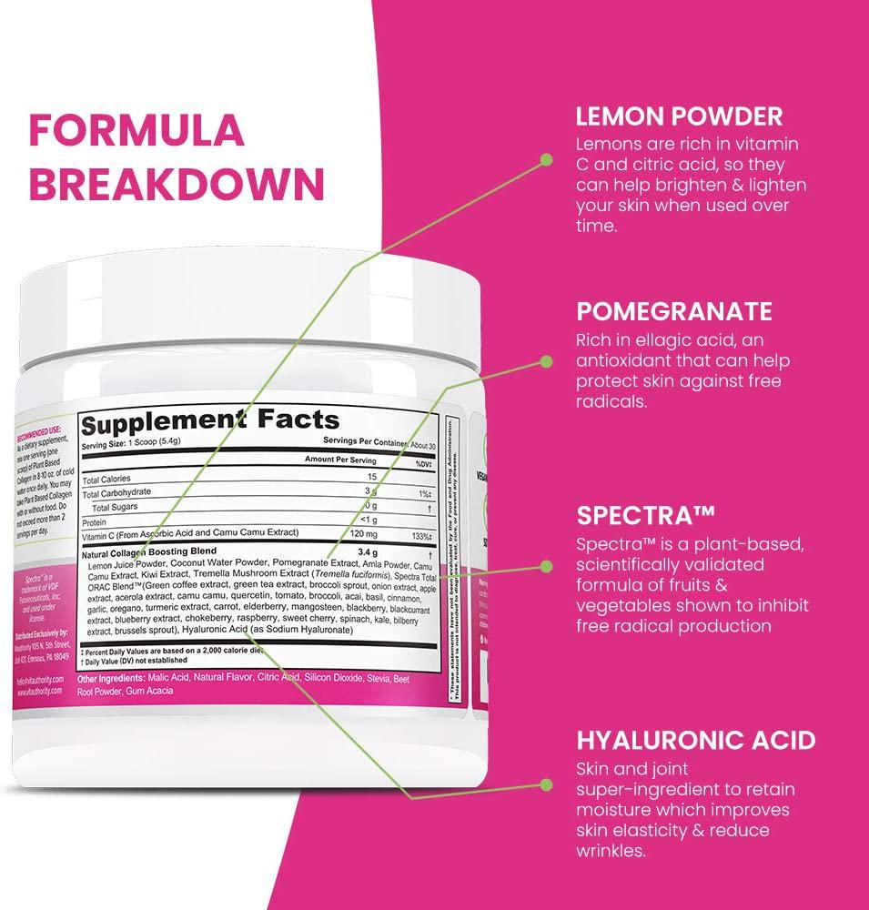Vegan Collagen Powder - Plant Based Collagen Powder Supplement with Hyaluronic Acid and Camu Camu - Supports Natural Collagen Production - Skin Hydration and Complexion, Hair, Nails and Joint Support (30)