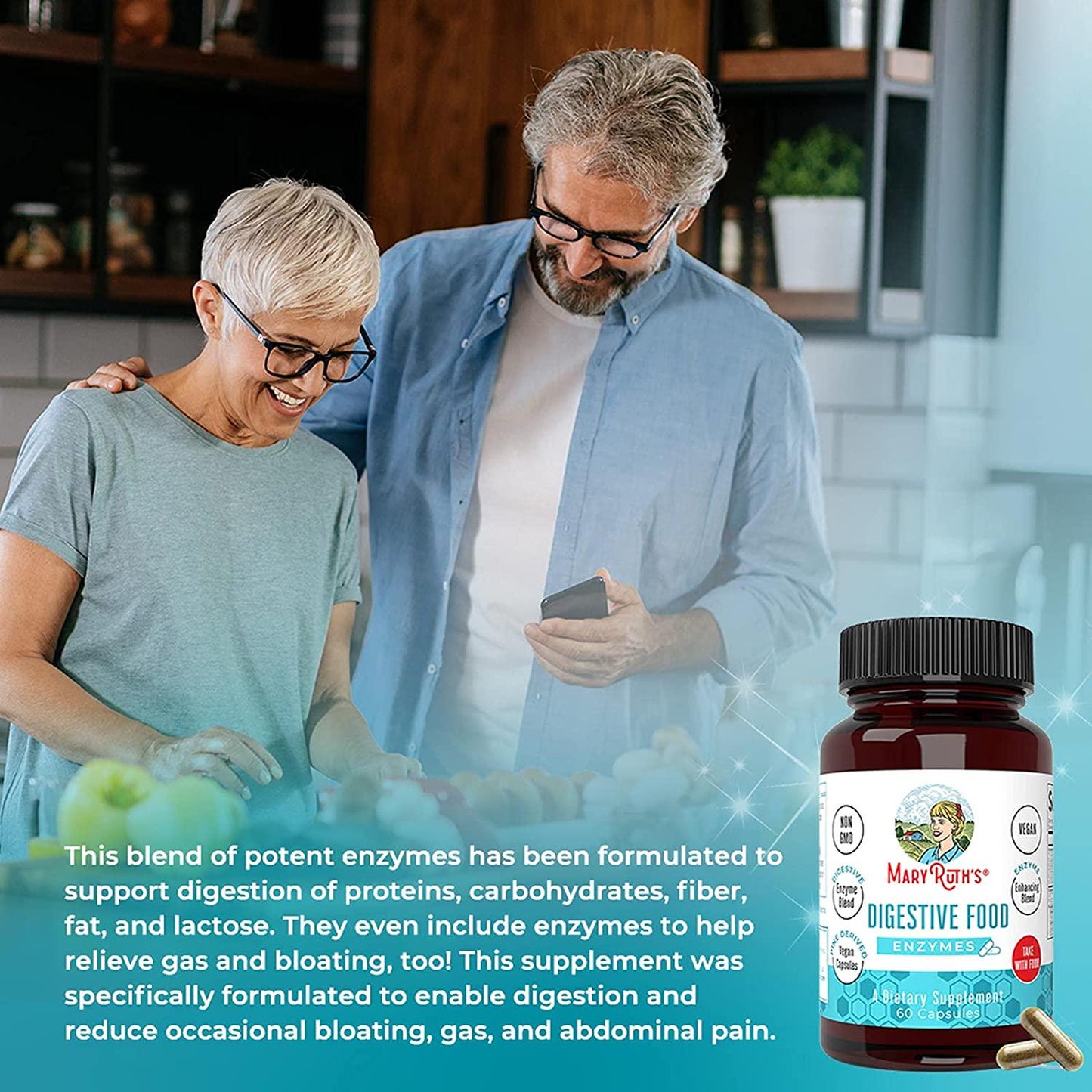 Vegan Digestive Food Enzymes by MaryRuth's | Daily Digestion Aid and Gut Health Enzyme Complex | Over 12 Enzymes Including Amylase, Lipase, Lactase + Cofactor Vitamins and Minerals | 2 Month Supply