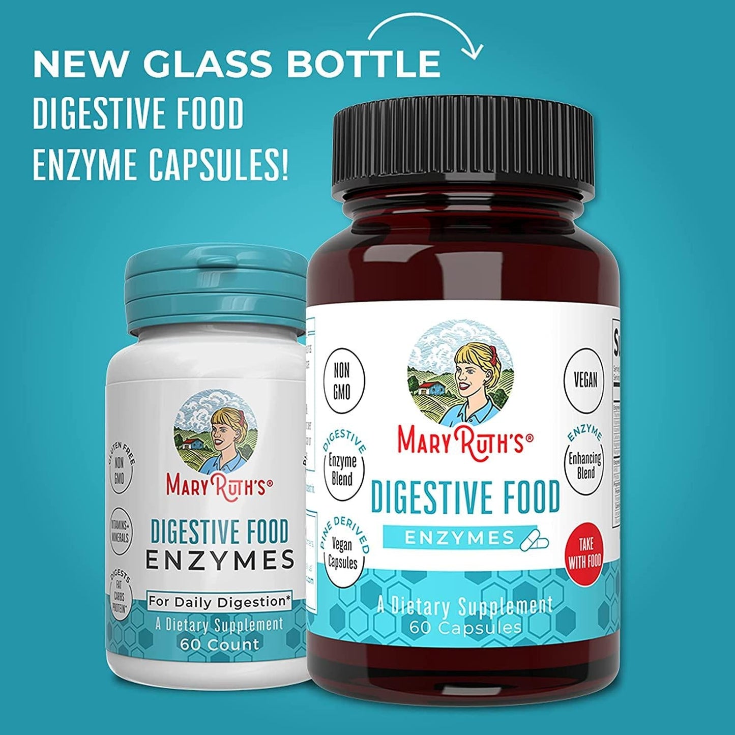 Vegan Digestive Food Enzymes by MaryRuth's | Daily Digestion Aid and Gut Health Enzyme Complex | Over 12 Enzymes Including Amylase, Lipase, Lactase + Cofactor Vitamins and Minerals | 2 Month Supply