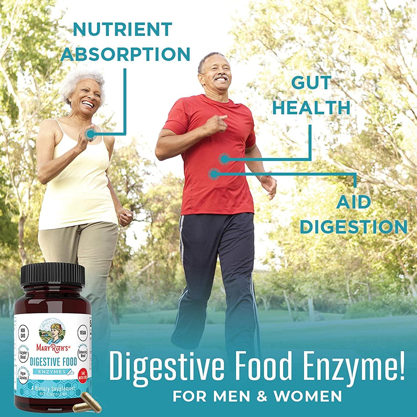 Vegan Digestive Food Enzymes by MaryRuth's | Daily Digestion Aid and Gut Health Enzyme Complex | Over 12 Enzymes Including Amylase, Lipase, Lactase + Cofactor Vitamins and Minerals | 2 Month Supply