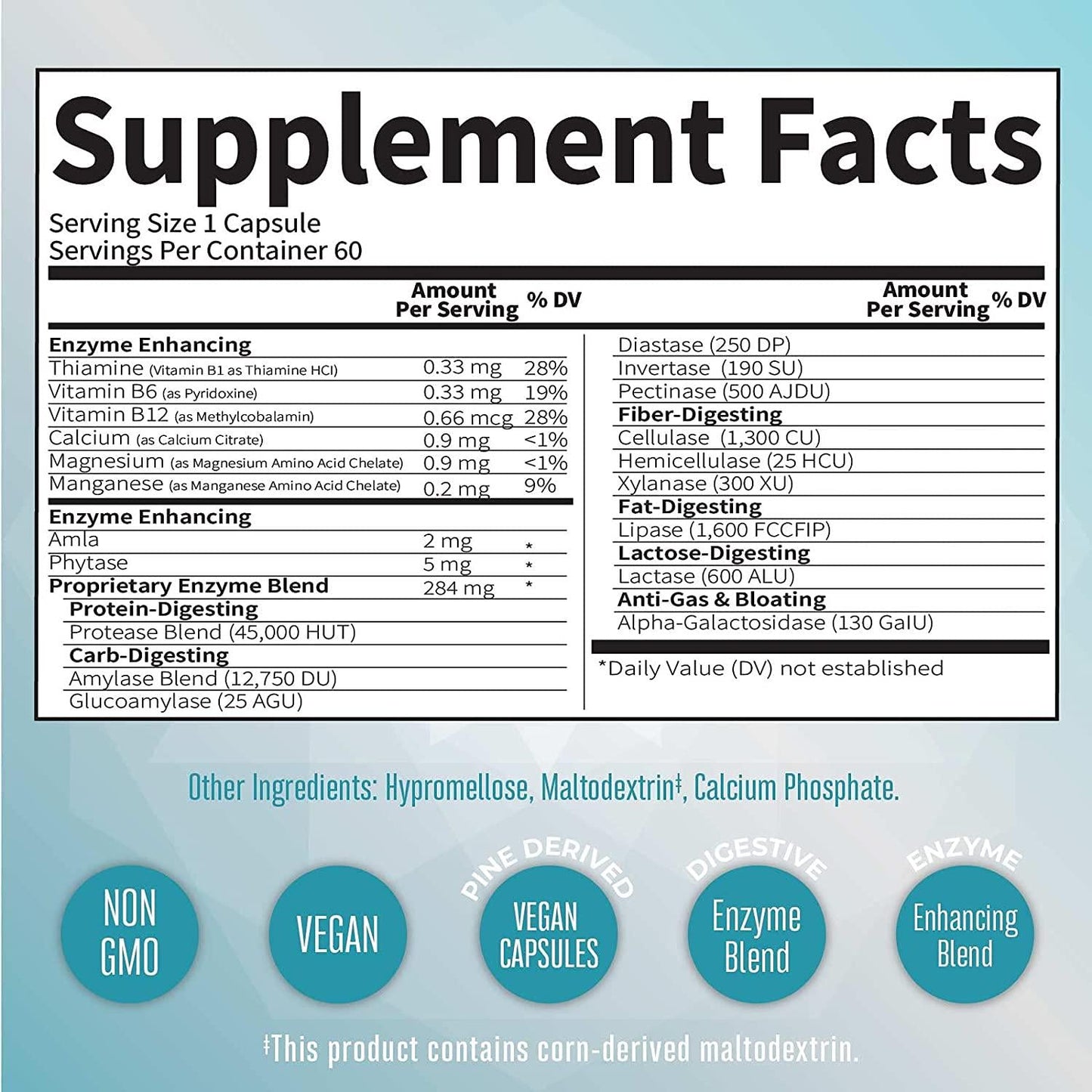 Vegan Digestive Food Enzymes by MaryRuth's | Daily Digestion Aid and Gut Health Enzyme Complex | Over 12 Enzymes Including Amylase, Lipase, Lactase + Cofactor Vitamins and Minerals | 2 Month Supply