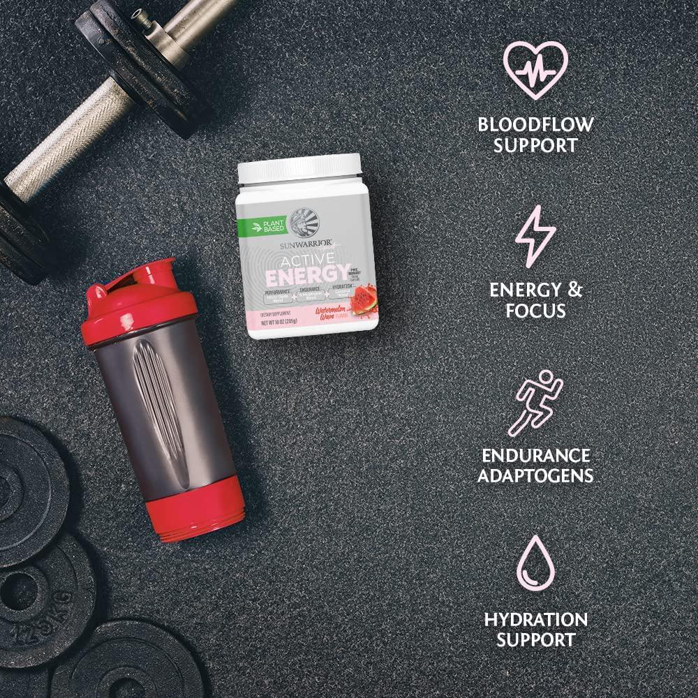 Vegan Pre Workout Energy Drink | Pre Workout for Women and Men Keto Plant Based Organic | Watermelon Wave 10 Oz | Active Energy Powder for Endurance Immunity and Hydration by Sunwarrior