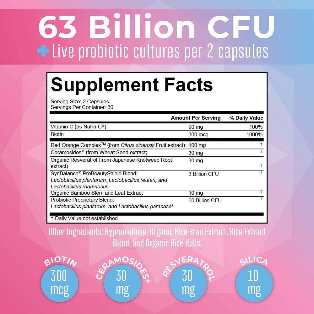 Vegan Probiotics for Women 63 Billion CFU by MaryRuth - 2-in-1 Probiotic + Organic and Plant Based Collagen Immunity Booster + Biotin for Hair, Skin and Nail Health – Non-GMO 30 Day Supply - Glass Bottle