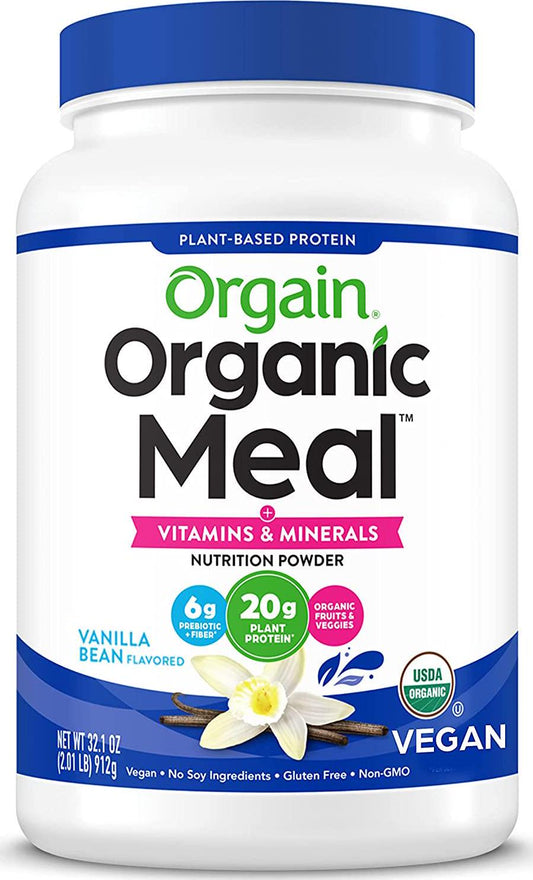 Vegan Protein Meal Replacement Powder by Orgain - 21g of Protein, Certified Organic and Plant Based, No Gluten, Soy or Dairy, Non-GMO, Vanilla Bean, 2.01lb