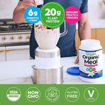 Vegan Protein Meal Replacement Powder by Orgain - 21g of Protein, Certified Organic and Plant Based, No Gluten, Soy or Dairy, Non-GMO, Vanilla Bean, 2.01lb