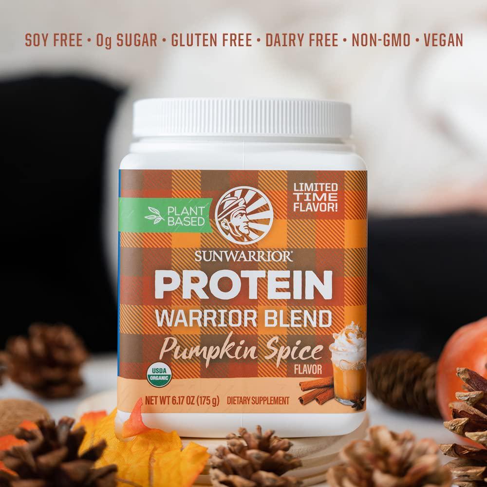 Vegan Protein Powder with BCAAs | Pea Protein Powder Gluten Free Non-GMO Soy Dairy Sugar Free Low Carb Keto Plant Based Protein Powder | Pumpkin Spice 6.17 Oz | Warrior Blend by Sunwarrior