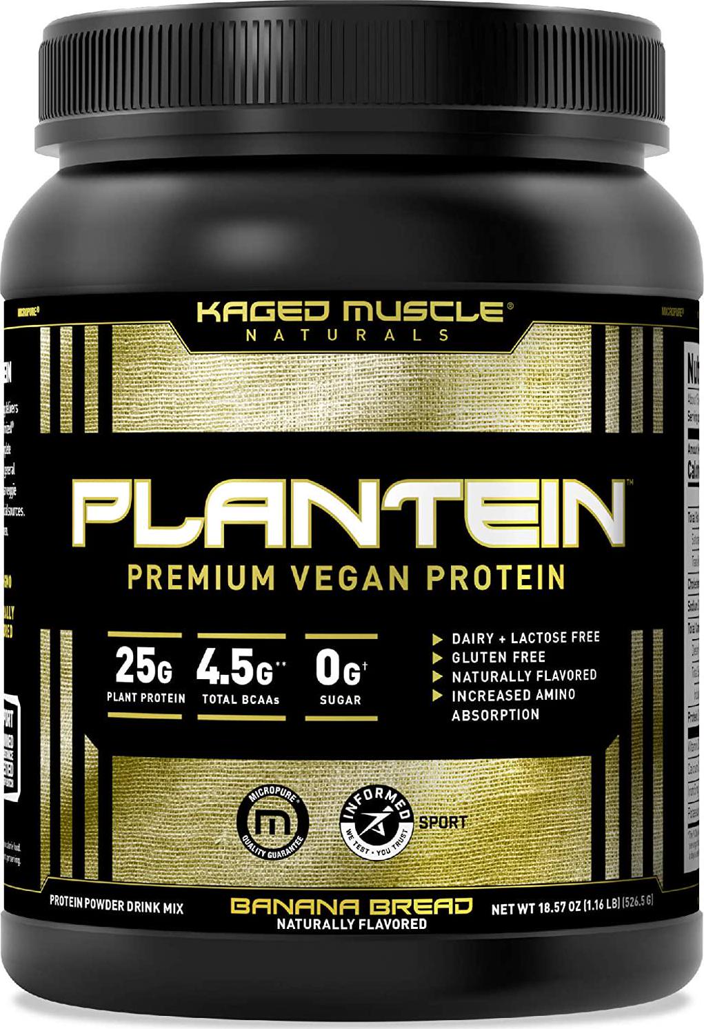 Vegan Protein Powder; Kaged Muscle Plantein, Delicious Organic Pea Protein Powder with Enhanced Absorption (15 Servings, Banana Bread)