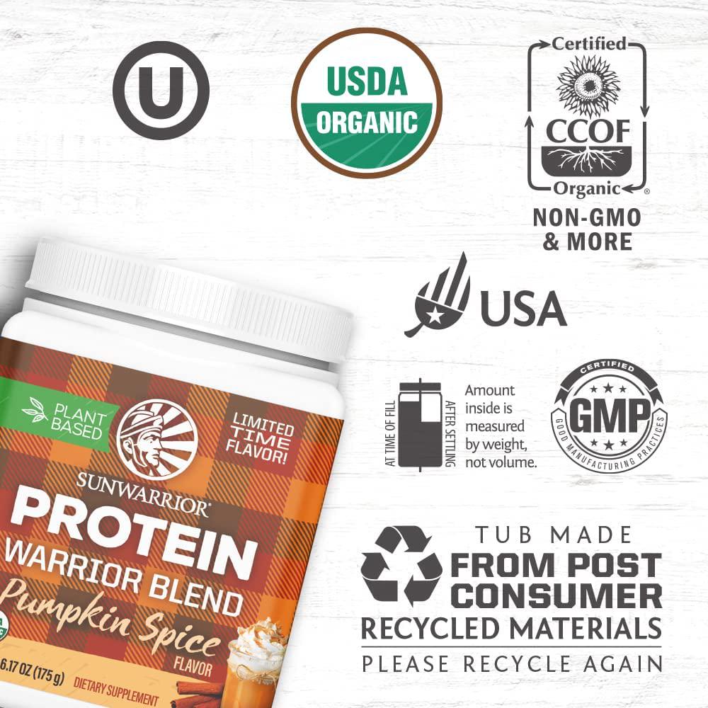 Vegan Protein Powder with BCAAs | Pea Protein Powder Gluten Free Non-GMO Soy Dairy Sugar Free Low Carb Keto Plant Based Protein Powder | Pumpkin Spice 6.17 Oz | Warrior Blend by Sunwarrior