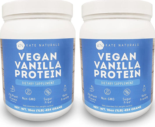 Vegan Vanilla Protein Powder (2-Pack). A Gluten-Free, Soy-Free, Plant-Based Protein Supplement in a Convenient Resealable Container. 2lb