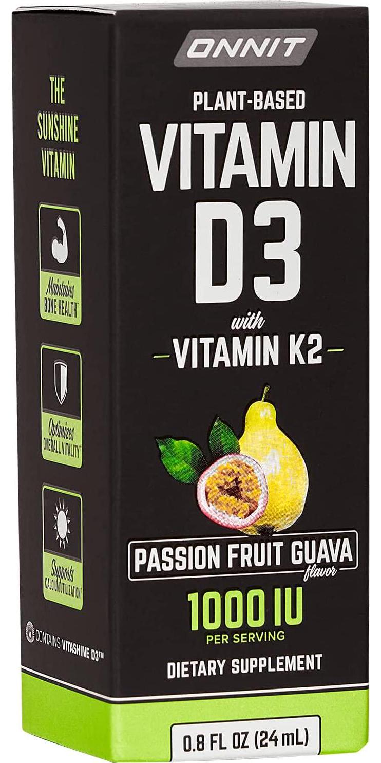 Vegan Vitamin D3 Spray with Vitamin K2 by Onnit | 1000 IU Per Serving | Passion Fruit Guava Flavor | 24ml Per Bottle