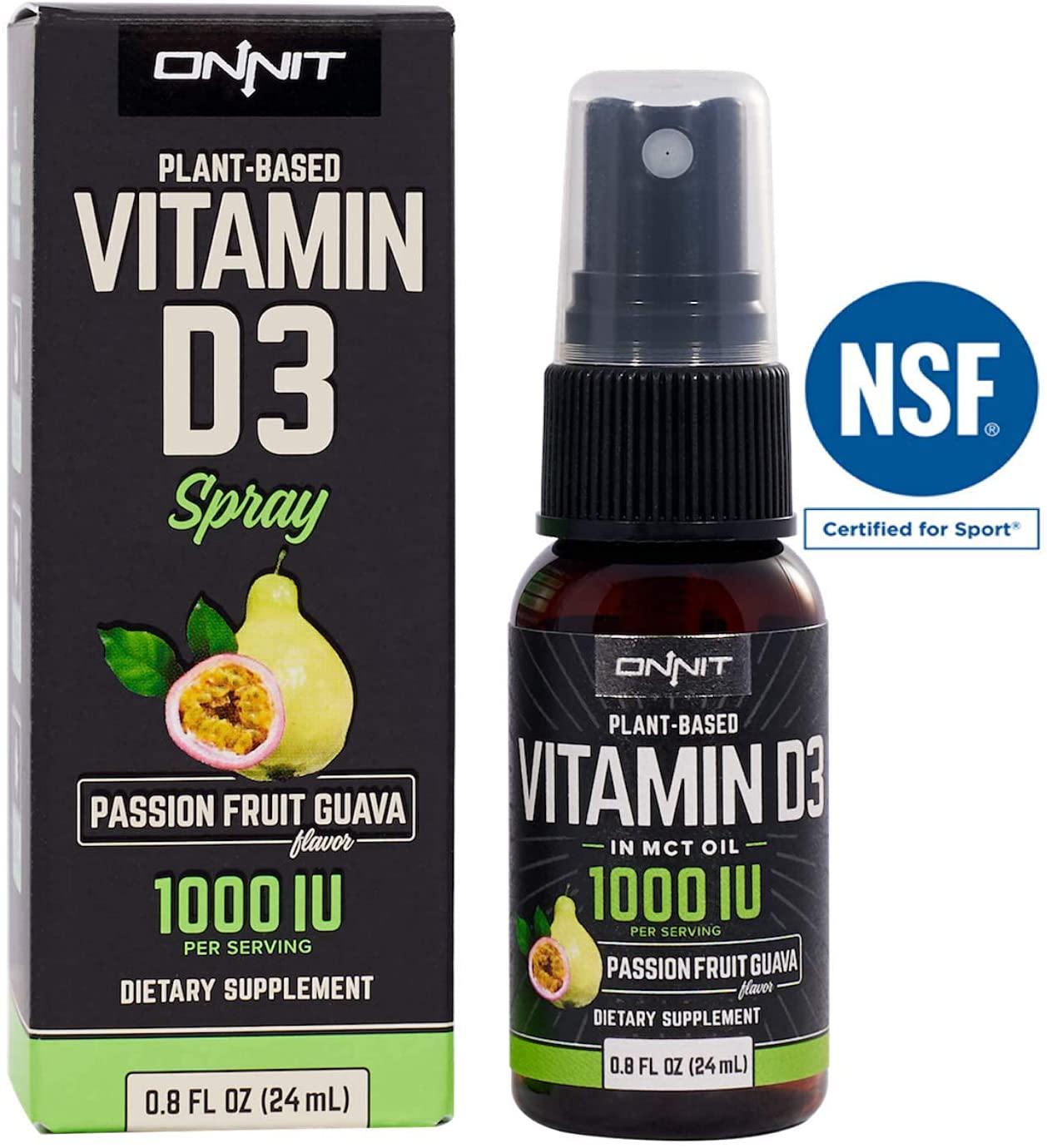 Vegan Vitamin D3 Spray with Vitamin K2 by Onnit | 1000 IU Per Serving | Passion Fruit Guava Flavor | 24ml Per Bottle