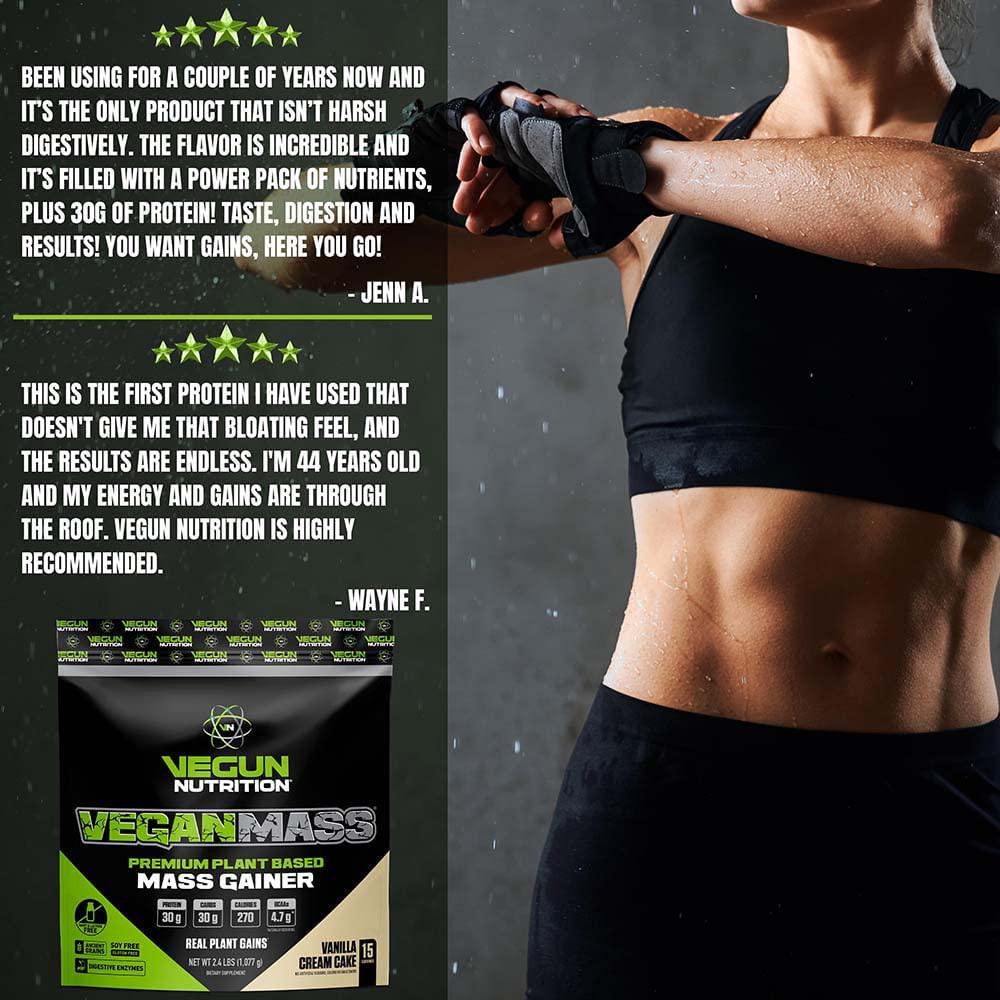 Vegun Nutrition VEGANMASS Vegan Mass Gainer Protein Powder, Plant Based Organic Meal Replacement Superfood, for Muscle Weight Gain Bulking, Gluten Soy Dairy Free, for Men Women (Vanilla Cream Cake)