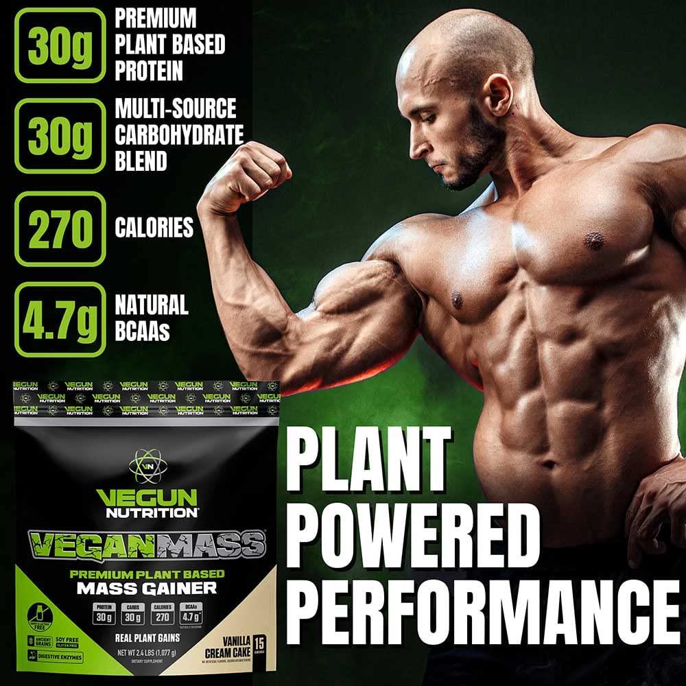 Vegun Nutrition VEGANMASS Vegan Mass Gainer Protein Powder, Plant Based Organic Meal Replacement Superfood, for Muscle Weight Gain Bulking, Gluten Soy Dairy Free, for Men Women (Vanilla Cream Cake)